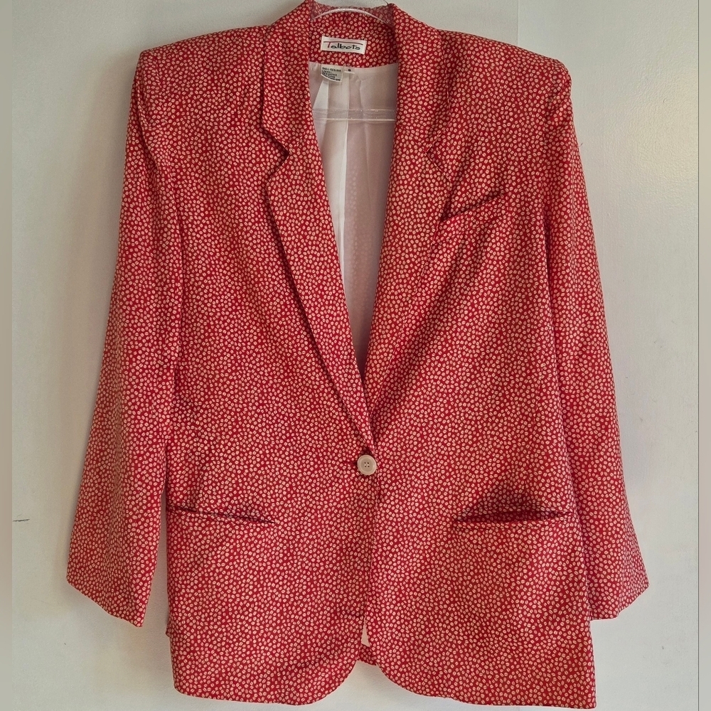 TALBOTS Vintage Silk Red/White Blazer Jacket Size 8